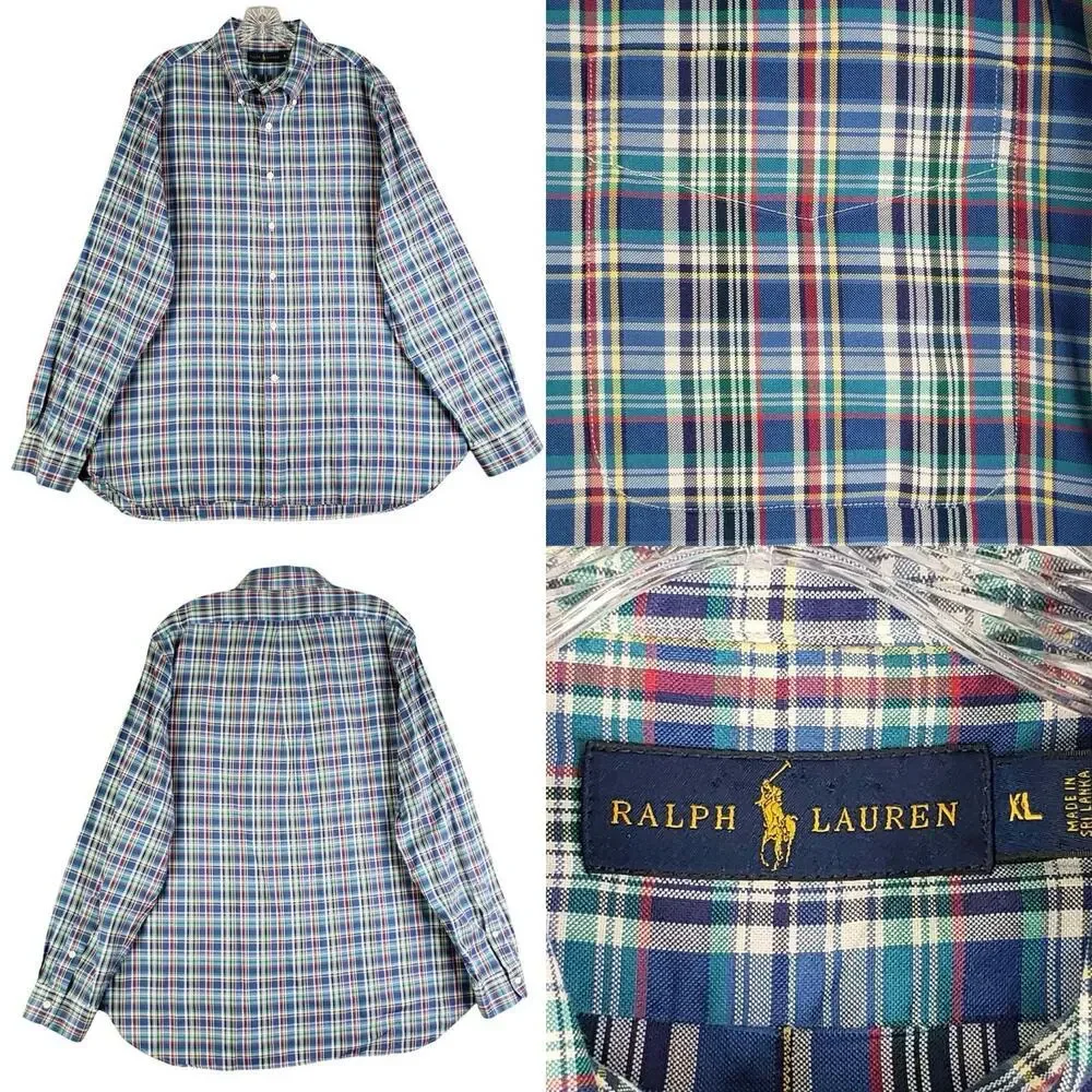 Polo Ralph Lauren Shirt Oxford Men's XL Blue Multicolor Plaid LS Button Down
